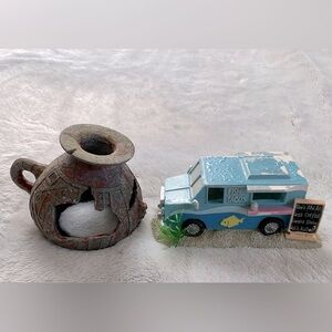 Cute Fish Taco Food Truck and Incan Sunk Pottery Aquarium Decor